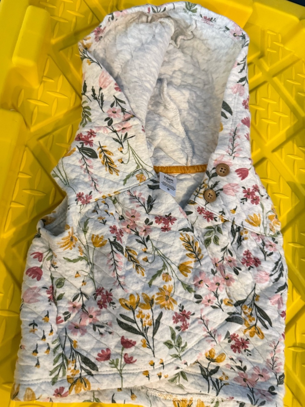 Carter's Quilted Hooded Vest in White with Pink & Yellow Floral Print
